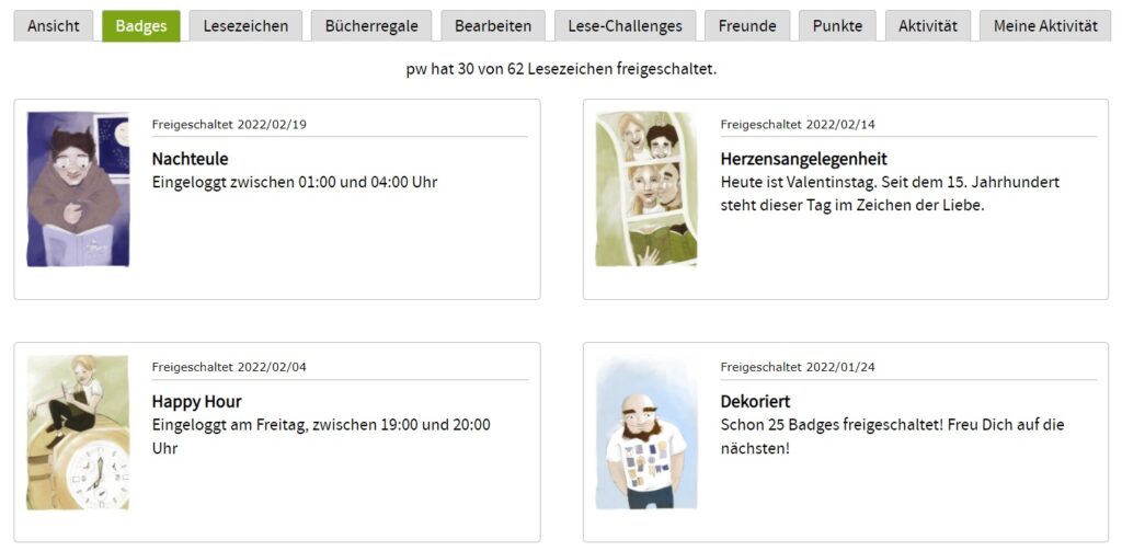 Screenshot von wasliestdu.de: Badges