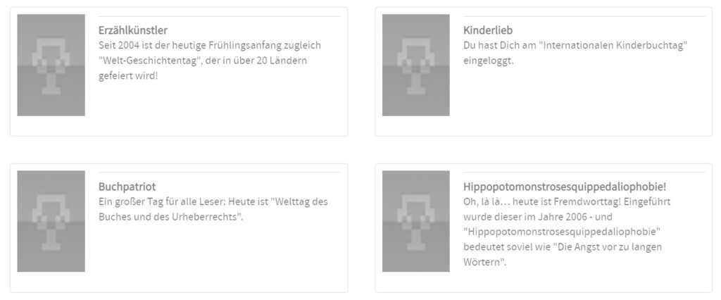 Screenshot von wasliestdu.de: Platzhalter für weitere Badges